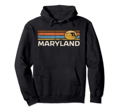 Maglietta grafica Maryland US State Map Vintage Retro Stripes Felpa con Cappuccio