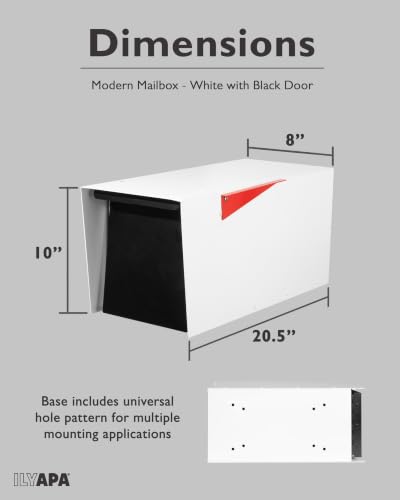 Image of Ilyapa Large Modern Mailbox for Outside - White & Black - Post Mount