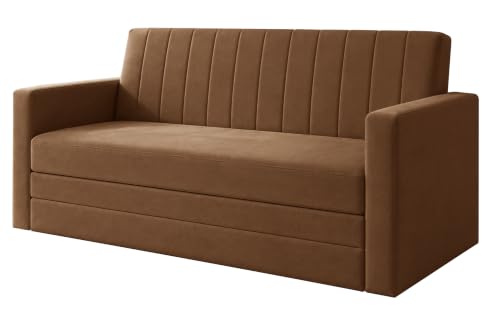 Image of Los Angeles Modern Velvet 3-Seater Sofa Cum Bed with Armrest, Multipurpose Convertible Sleeper Couch Sofa for Living Room, Bedroom & Office- Brown Color