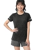 [Peakwell] レディース tシャツ 半袖 ポリエステル 夏用トップス 丸首 カジュアル 作業tシャツ 運動 登山 釣り服 ゴルフウェア(ブラック,M)