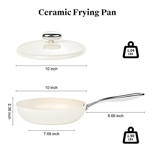 Frying Pans Nonstick - 10 Inch Ceramic Non Stick Frying Pan, 3.5 Qt Induction Saute Pan With Lid, Large Deep Frying Pan, Oven Safe Skillets Nonstick Chefs Pans For Cooking Pan, Pfoa Free Cookware Gift #TOP1