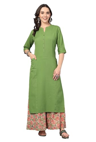 Image of Pistaa's Women's Regular Fit Cotton Solid Kurta Palazzo Set