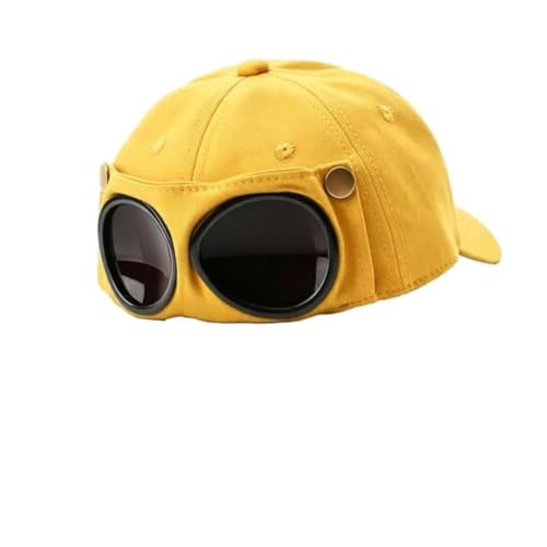 Mnsuid Aviator Baseball Cap with Goggles Yellow