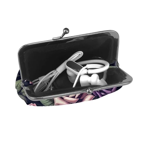 Pu Leather Buckle Coin Purse Roses-Lush-Leaves Girls Kiss-Lock Change Purse Wallets4