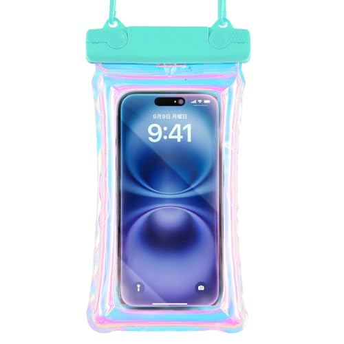 [NODC] スマホ 防水ケース IPX8完全防水 水中タッチ対応 浮く設計 お風呂/海/プール/温泉対応 7インチiPhone用 高透過率画面 顔認証 両手解放 ストラップ付き 携帯ケース 雪遊び/スキー/登山/釣り用 ブラック (クリアグリーン)