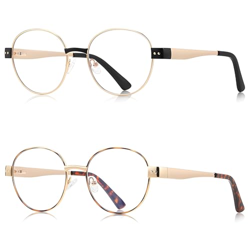 Auralice 2 Pack Black and Tortoise Round Blue Light Glasses for Women and Men, Metal Frame with Spring Temple, Designer Reading Blocker Eyewear for Gaming Lunar Scholar by Auralice - Used condition - US$24.69