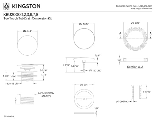 Kingston Brass KBU2006 Eugene Tip-Toe Tub Drain Conversion Kit, Polished Nickel by Kingston Brass - Used condition - Image 2