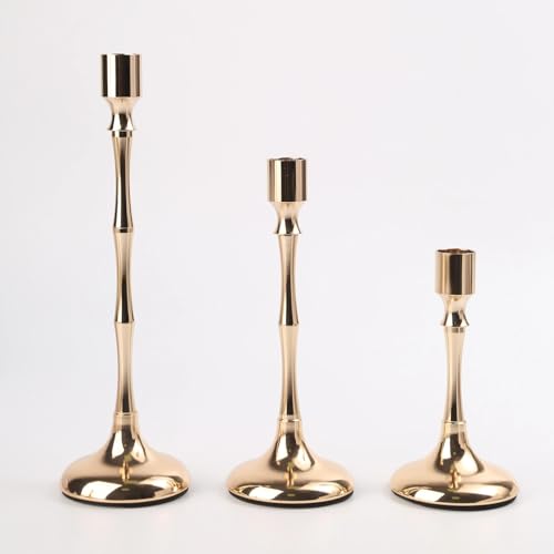 Mofunci Champagne Gold Candle Holders Set of 3, Taper Candle Holders for Table Centerpiece, Vintage Candlestick Holders for Dinning Wedding Party Christmas Home Decor