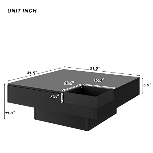 Modern Square Coffee Table With Led Lights,High Gloss Coffee Table With Detachable Tray,16-Color Led Light And Remote Control Cocktail Table With Plug-In Lighted Side Table For Living Room,Black #TOP5