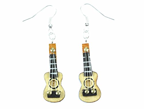 Guitare de boucles d'oreille en bois fait main argenté noble