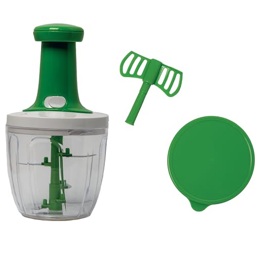 BIOVIRA Tritatutto Manuale 5 Lame Inox – Chopper da Cucina tipo Pedro Chef, Frullatore Manuale e Tritaverdure per Cipolla, Aglio, Prezzemolo, Verdure, Slap Chop Vegetable Chopper + Ricettario Digitale