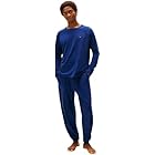 Tommy Hilfiger Uomo Set Pigiama Jersey Pj Set Cuffed Lungo, Blu (Preppy Navy), L