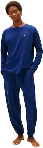 Tommy Hilfiger Ensemble Pyjama Homme Jersey PJ Set Cuffed Long, Bleu (Preppy Navy), L