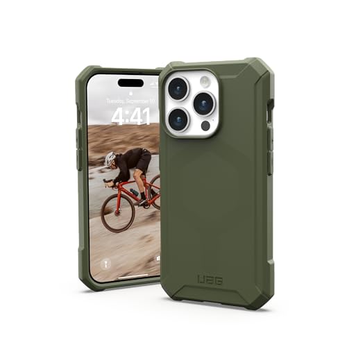 URBAN ARMOR GEAR Essential MS Case kompatibel mit Apple iPhone 15 Pro Hülle [50% recyceltes Material, Wireless Charging/Magnetisches Laden optimiert, 4,6m Fallschutz] Olive drab