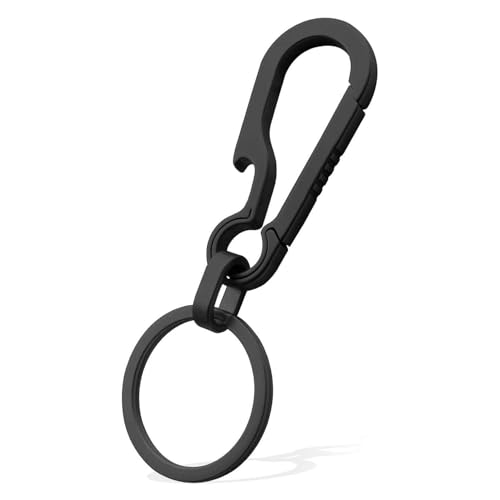 ASNAME Titanium Key Chain with Keyring Bottle Opener, Carabiner Clip Keychain Key Ring, Heavy Duty Small Car Key Chains for Men and Women Black (Black-Classic B)
