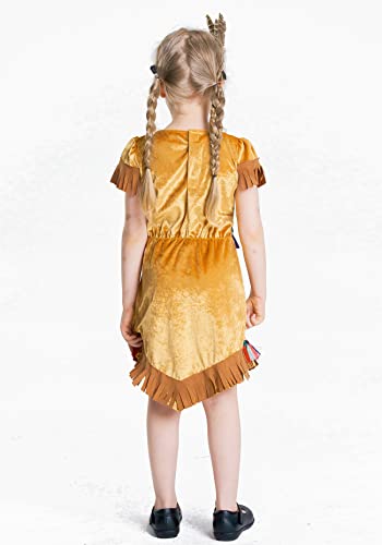 Girls Native American Costume, Kids Children Halloween Role Play Outfit Dress-Up Light Brown Set With Headdress 8-10Y #TOP5