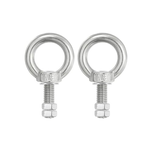 PATIKIL Lifting Shoulder Eye Bolts, 2 Pack M8x35 304 Stainless Steel Eye Bolts Threaded Screw Eyebolt Shoulder Ring with Double Nuts Fixed for Lifting Hanging