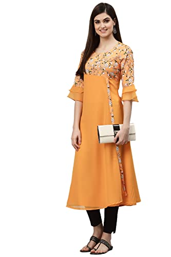 Image of Women's Crepe A-Line Printed Kurti(ALC9111MANGO Mango Medium)