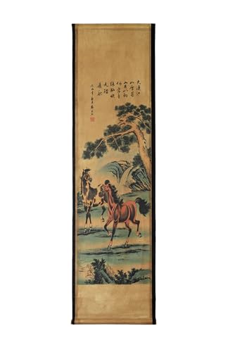 Wall Art Poster Prints Paintings, Hanging Paper Scroll Decor Ready to Hang Horse Animal Pine Tree,for Home Office Restaurant (K3)
