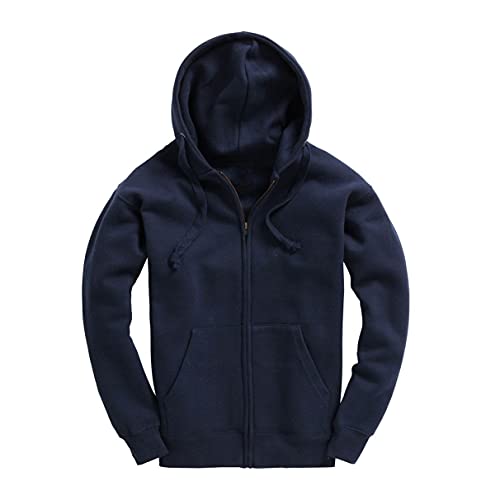 Unisex Classic Full Zip Hoodie Plain Ladies Mens Hooded Sweatshirt Navy