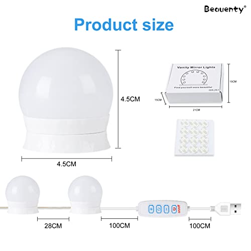 Beauenty Vanity Mirror LED Light Bulb,Mirror Lamp, Makeup Fill Light, Stick On Lights,USB Adjustable 3 Modes Colors and 10 Brightness, for Hotel Bedroom Bathroom Live Broadcasting Room Dresser (10)