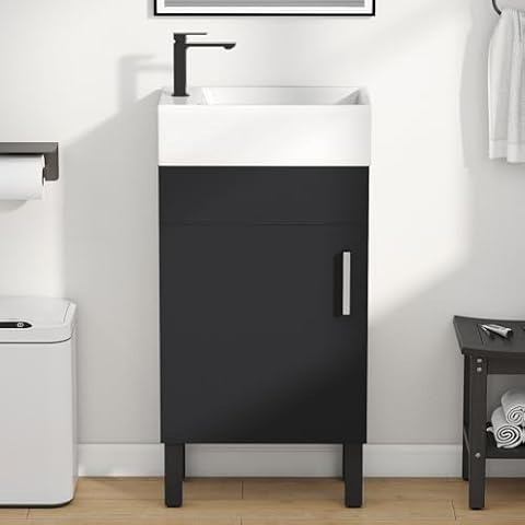 YITAHOME 16 Inch Black Bathroom Vanity with Sink Cover