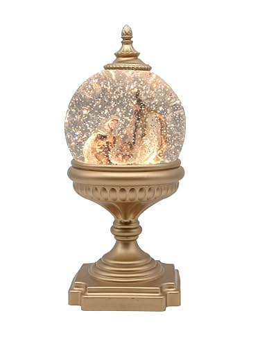 Victory Creative Christmas Nativity Illumination Holy Family Water Globe on Pedestal Glitter Spinner 10.5
