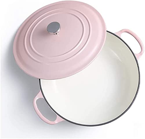 HODAGES Cast Iron Casserole Dishes with Lids - Versatile Shallow Soup Pot for Induction and Gas Stoves (Colour: Pink)