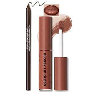 Nourishing Lip Gloss with Brown Lip Liner Lip Combo Set, Moisturizing High Shine Nude Lip Glow Oil Fresh Lightweight Glossy Plumping Lip Gloss for Women Long Wear Mini Liquid Lipstick Makeup#8