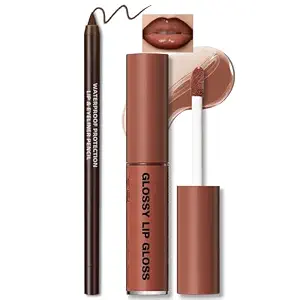 HOSAILY Natural Nude Lip Combo, Nourishing Lip Gloss & Brown Lip Liner Kit