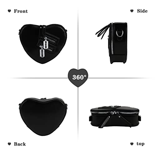 Oweisong Black Heart Shaped Purse Cute Red Gothic Bag Purse for Women Ladies Chain Crossbody Shoudler Handbag2
