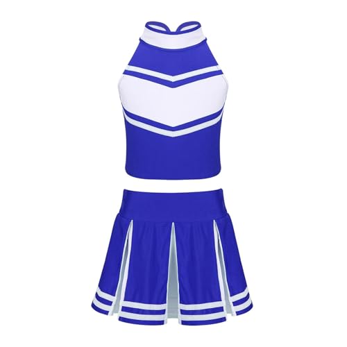 Costume de pom-pom girl, tenue de pom-pom girl, hauts sans manches à fermeture éclair avec jupe plissée, vêtements de spectacle sur scène scolaire pour la Danse de Cheerleading(Blue White,16)
