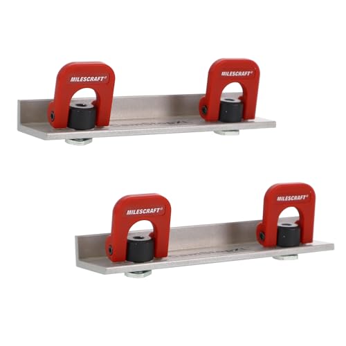 Image of Milescraft 4032 Cam Stops XL 2 Pack Quick Adjust T-Track Long Stops. Anodized, 5-7 /8 inch Long with Cam Lever. Low Profile for Boards 3 /4 inch or Thicker.