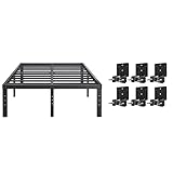 COMASACH Bed Frame Queen Size and 6 Pcs Non Slip Mattress Gaskets, No Box Spring Needed, 14 Inch Bla
