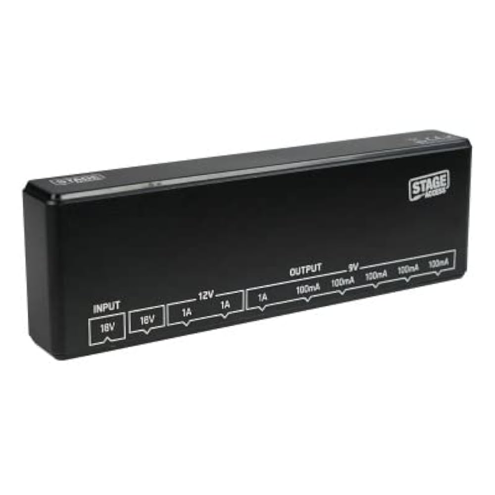 Alimentation Pedalboard STAGE ACCESS - 9V/12V/18V | Pour Pédales Guitare/Basse, Boîtier Aluminium