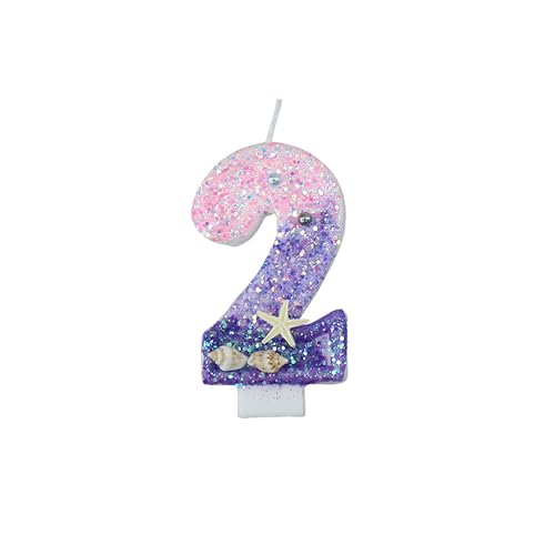 Weenwill Velas de Cumpleaños de Sirena para Tartas,Velas de Cumpleaño,Vela con Números del 2 con Purpurina Rosa y Púrpura,Adornos para Tartas con Lentejuelas 3D para Niñas,Fiestas de Cumpleaños