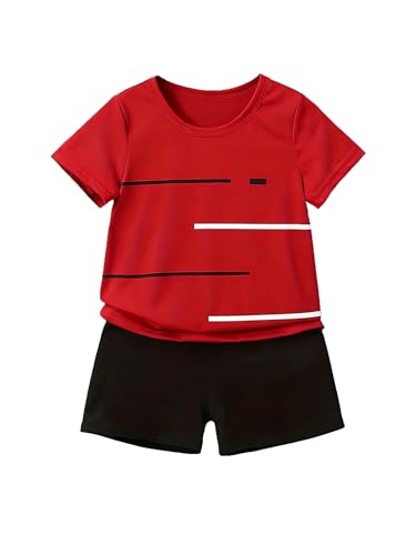 WMHNEI 4-8T Toddler Boys 2-Piece Summer Casual Outfit Striped Print Short Sleeve T-Shirt & Shorts Set Size 7 8