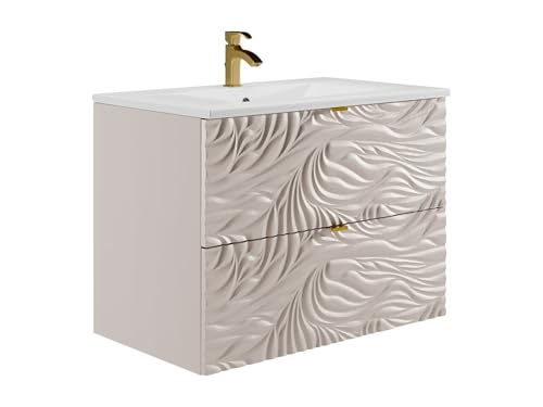Mobile da montare. Vente-unique-Mobile bagno sospeso texturizzato con lavabo da incasso - Beige - 80 cm - RINAREL