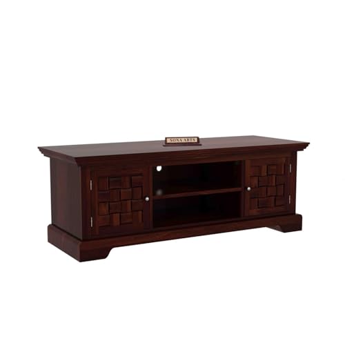 Image of Solid Wood TV Unit for Living Room 55 Inch Furniture - Wooden TV Unit with Storage Cabinet with 2 Door, 2 Shelves Wooden TV Cabinet for Living Room - Fits up to 55-Inch TV (Adrian)