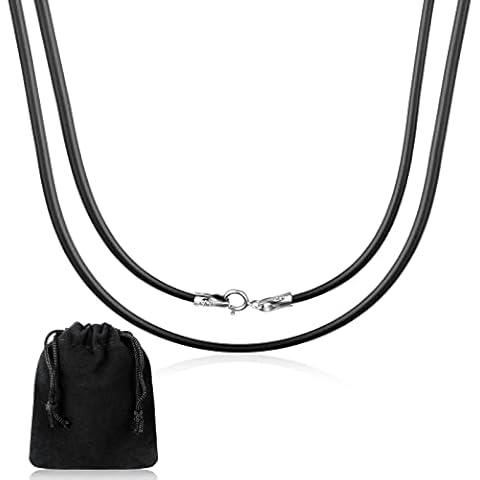 Patelai 2 mm Black Cord Chain Necklace Silver Clasp Thin Soft Rope Long Necklace Cord with Clasp Wax Rope Chain 18 Inch Pendant Jewellery Gift for Men Women Girl Boy Cover