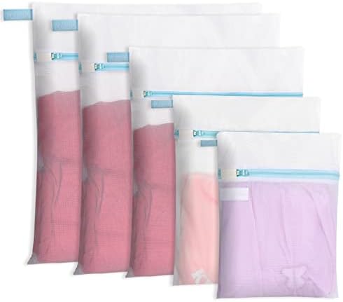 Mesh Laundry Bags with Zips for Washing Machine - 5 Pack - Net Laundry Wash Bags for Lingerie, Delicates, Bras, Socks, Underwear, Dirty Clothes, Travel Organiser