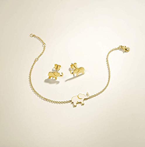 FANCIME Yellow Gold Plated 925 Sterling Silver Cable Link Chain Cute Elephant Dainty Delicate Bracelet Jewelry Easter Gifts For Women Friendship Charm Adjustable Teens, 15 + 3cm - Image 4