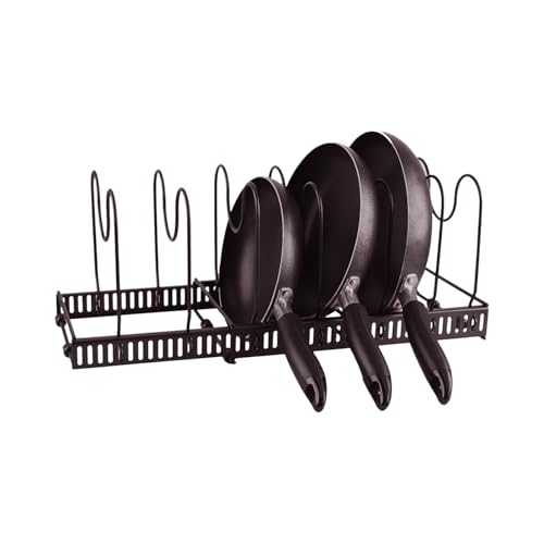 KKTECH Expandable Pans Organiser Rack, 10 Adjustable Compartments, Ideal for Kitchen Storage & Organisation, Cupboard Organiser, Efficient Kitchen Cupboard Organiser Solution