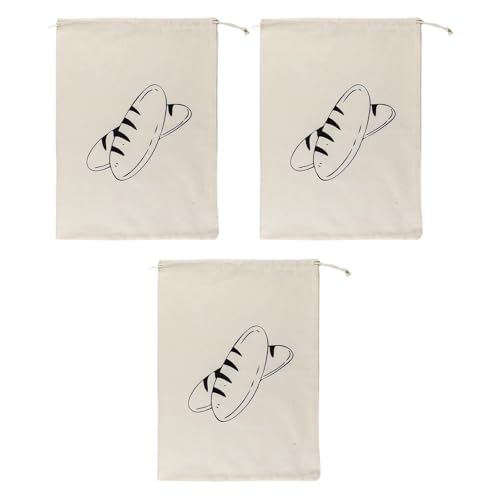 Lodoot Lot de 3 sacs à pain en lin non traités avec cordon de serrage pour le stockage du pain, des fruits et des légumes