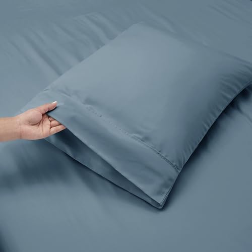 Image of Hearth & Harbor Extra Deep Pocket Sheet Sets, Luxury Soft 6 Piece Bed Sheet Set Fits Mattress 18-24 Inches - Queen, Stone Blue