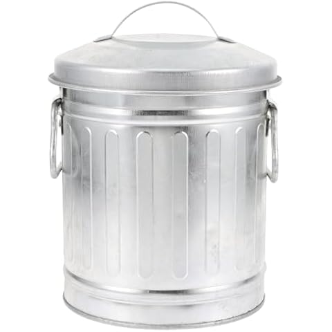VILLCASE Mini Metal Bucket with Lid, 7.5" x 5" Small Garbage Can Trash Bin with Lid, Desktop Metal Rubbish Bin, Table Top Home Wastebasket for Countertop Office Silver Iron Cover