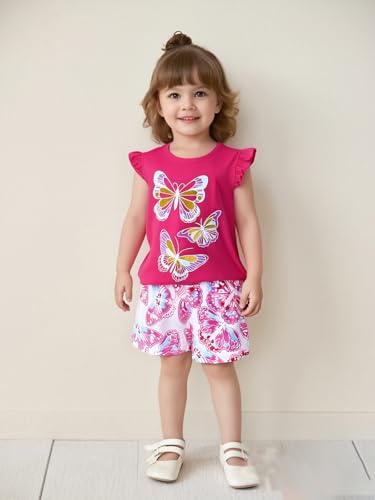 Image of Girls Shorts Set Outfits for Toddler Girls T-shirts Clothing Sets Kids Summer Graphic Cotton Tops Tees 3-7 Years