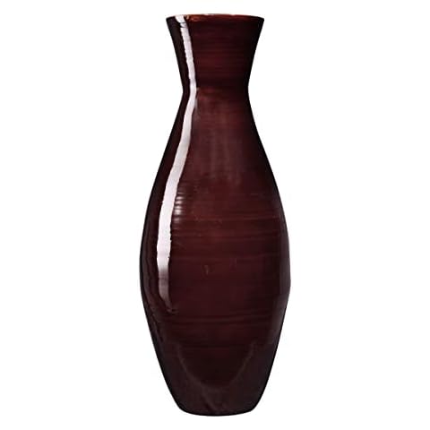 Villacera Handcrafted 20" Tall Brown Bamboo Vase - Decorative Classic Floor Vase for Silk Plants, Flowers, Filler Décor - Sustainable Bamboo Cover