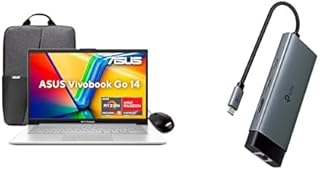 ASUS Laptop Vivobook Go 14/E1404FA-NK480W/AMD Ryzen 5-7520U 4 núcleos/8GB RAM/512GB SSD/Plata/Windows 11/Mouse y Mochila/Teclado en Español(Grantía y Servicio en México) + Hub USB-C 6