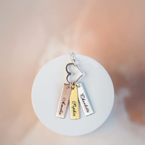 Mixed Tone Triple Bar Personalized Necklace with Heart Charm. 14k Gold Plated, Rose Gold Plated, Sterling Silver Charm. Choice of Silver Chain. Gifts for Her, Mom, Wife3